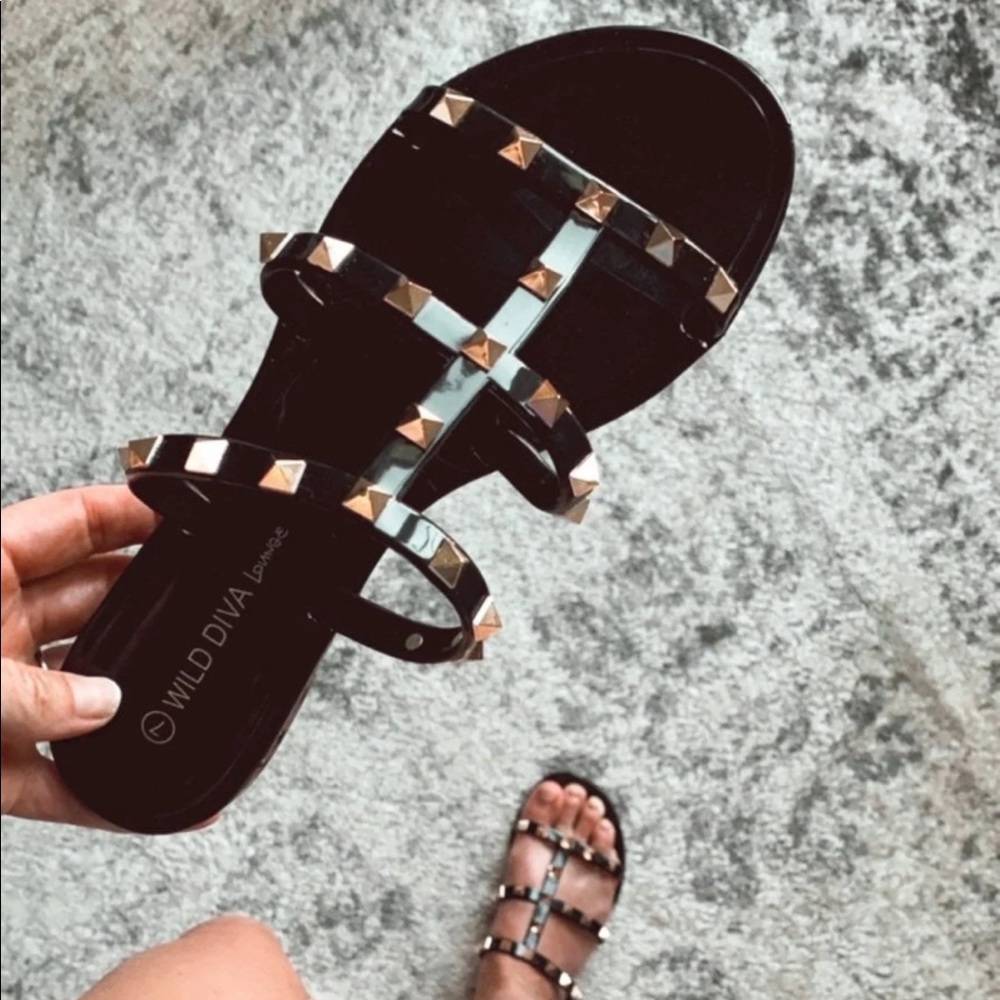 Wild Diva black studded jelly sandals